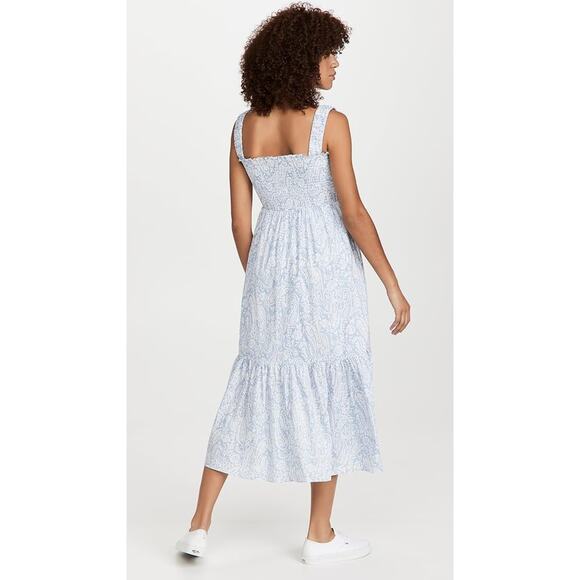 OPT Cotton Isla Dress Blue Paisley Print Sleeveless Smocked - L - Picture 6 of 6